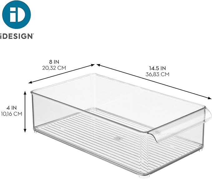 iDesign Large Stackable Fridge or Freezer Bin with Front Handle - Set of 3 - Clear - Made in USA