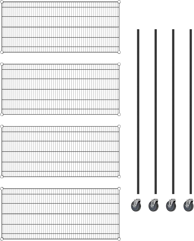Commercial NSF Listed Black Epoxy Mobile Wire Shelving Kit 24" x 54" x 80", with 4 Shelves Perfect for Warehouse, Walk-in Refrigerator, Freezer, Grocery Store, Restaurant, Dishroom