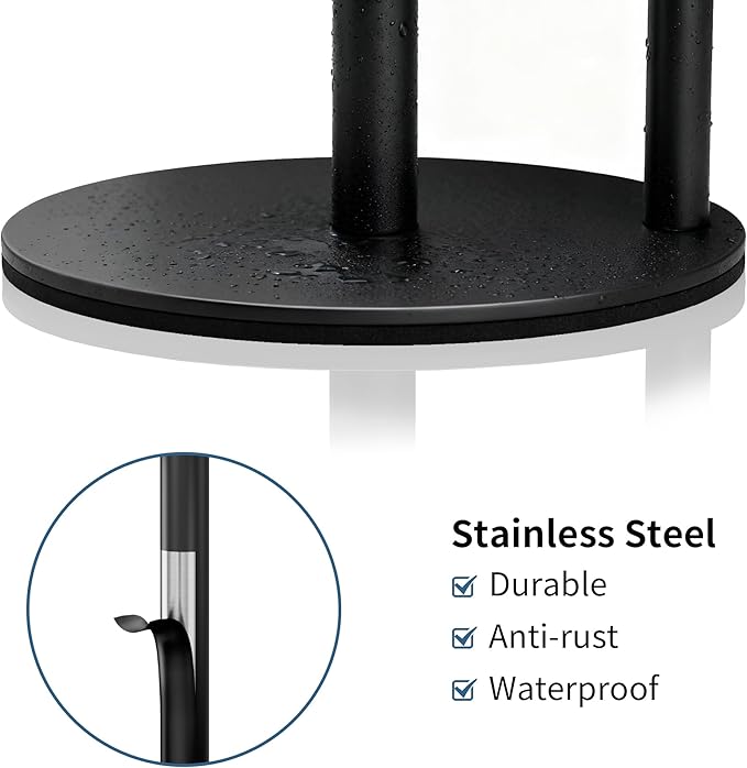 Black Paper Towel Holder Stand for Kitchen Countertop and Bathroom, Stainless Steel Kitchen Upright Paper Towel Holder for Large and Standard Rolls(Matte Black)