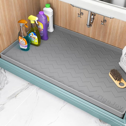 TigeJoy Under Sink Mats for Kitchen Waterproof, Leak-Proof Silicone Mat Sink Protector and Cabinet Liner, Kitchen Essentials Organizer and Storage 22" x 19" Light Grey