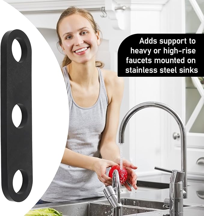 Faucet Stabilization Plate for Delta Rp37490 Victorian Sink Retaining Plate, Faucet Reinforcement Plate Baseplate 3 Hole Under Sink Faucet Bracket, Black