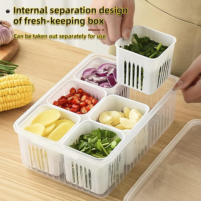 Jaugufiy Divided Veggie Tray with Lid Snackle Box Charcuterie Container Food Storage Containers with Airtight Lids，Refrigerator Food Prep Containers Food Storage Box Fruit Storage Organizer