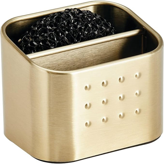 iDesign Sponge and Scrubber Holder with 2 Compartments for Kitchen Sink - Soft Brass
