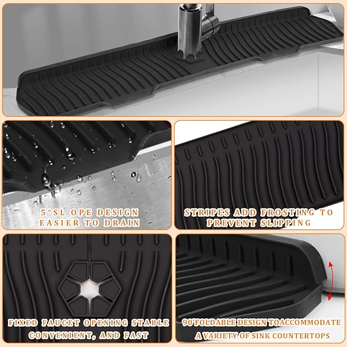 XAUXAGL 30 Inch Sink Splash Guard,Longer Silicone Sink Mat for Kitchen Bathroom,Kitchen Faucet,Silicone Sink Faucet Mat Splash Guard, Drip Protector Splash Countertop (Black)