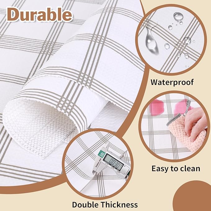 Shelf Liners for Kitchen Cabinets 12in x 20FT, Non Adhesive Drawer Liner White Square Thickened Shelf Liner Non-Slip Easy to Clean for Tool Box Refrigerator with Knife and Tape Measure