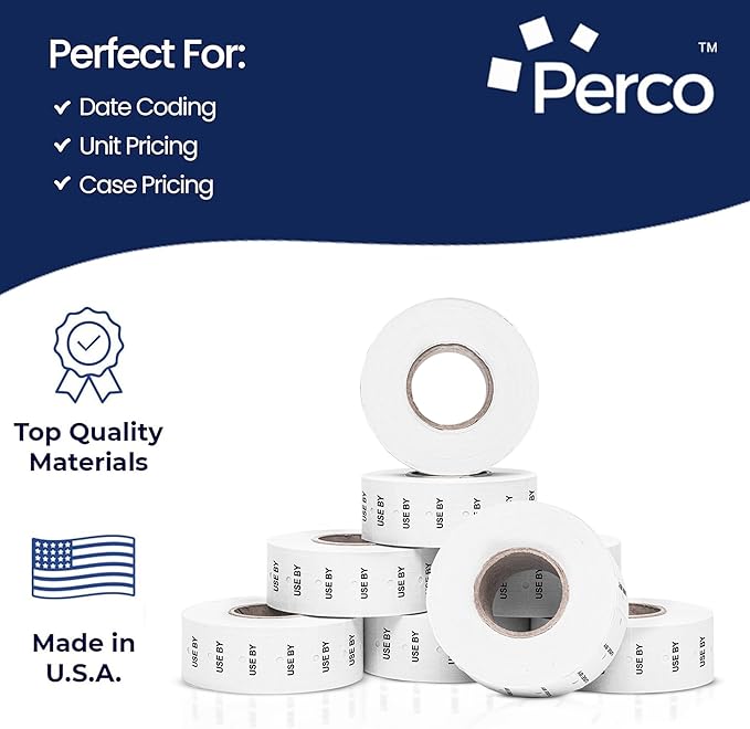 Perco Use by 1 Line Labels - 4 Sleeves, 32,000 "Use by Labels for Perco Lite, X, Plus and Pro 1 Line Date Guns