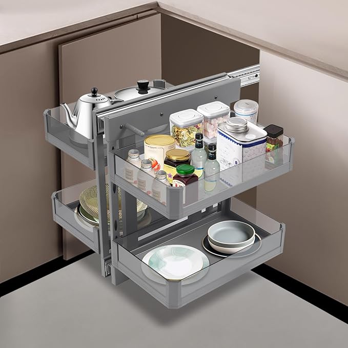 Blind Corner Cabinet Pull Out 2 Tier, Kitchen Cabinet Organizer, Left & Right Open Compatible, Blind Corner Kitchen or Bathroom Cabinets, Height Adjustable