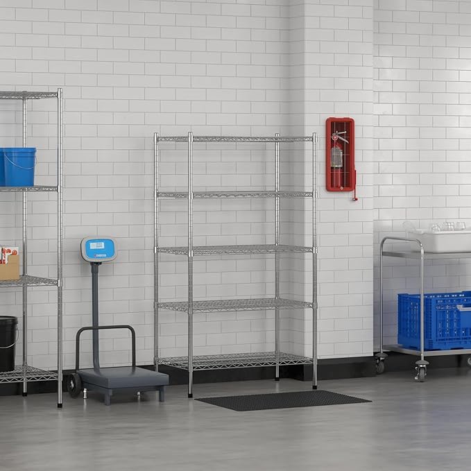 Commercial NSF Listed Chrome Stationary Wire Shelving Kit 21" x 36" x 64", with 5 Shelves Perfect for Warehouse, Walk-in Refrigerator, Freezer, Grocery Store, Restaurant, Dishroom