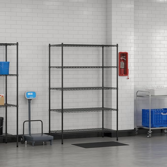 Commercial NSF Listed Black Epoxy Stationary Wire Shelving Kit 24" x 48" x 74", with 5 Shelves Perfect for Warehouse, Walk-in Refrigerator, Freezer, Grocery Store, Restaurant, Dishroom