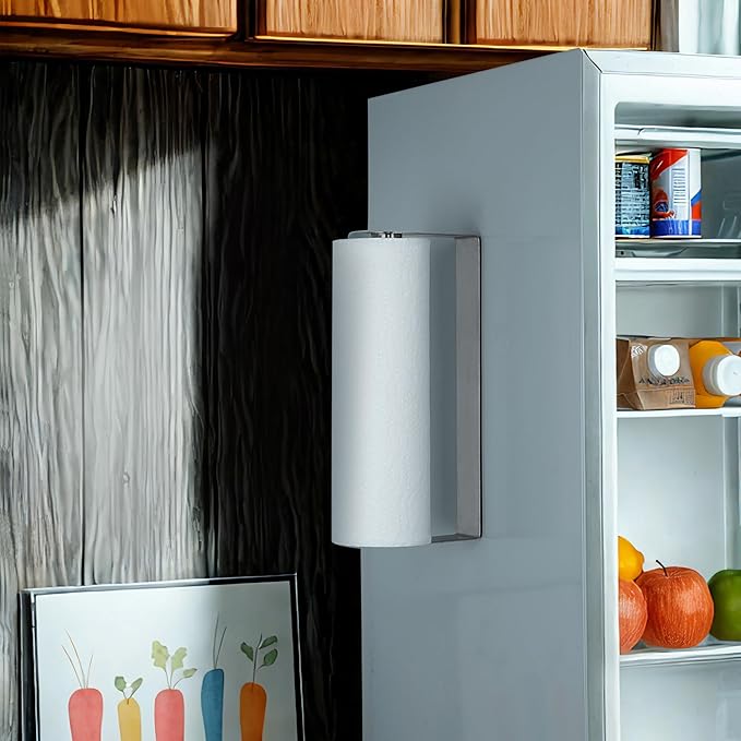 YIGII Magnetic Paper Towel Holder for Fridge, Silver Toilet Roll Holder with Strong Magnets, Multifunctional PaperTowel Rack for RV, Kitchen, Grill, Stainless Steel