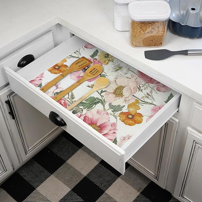 Quttisay Shelf Liner for Kitchen Cabinets Non-Adhesive,Cabinet Liner for Shelves Non Slip Drawer Liner,Waterproof Kitchen Drawer Liners,Cupboard Liners for Cabinets Easy to Clean (15.7In x 16.4FT)