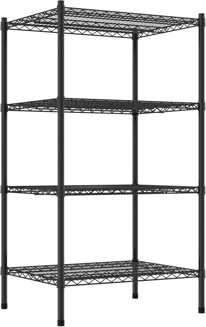Commercial NSF Listed Black Epoxy Stationary Wire Shelving Kit 24" x 30" x 54", with 4 Shelves Perfect for Warehouse, Walk-in Refrigerator, Freezer, Grocery Store, Restaurant, Dishroom