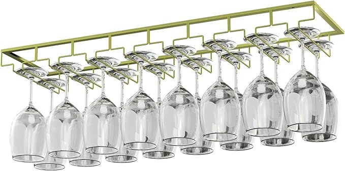 8-Row Wine Glass Rack Under Cabinet, 31 inch Stemware Hanger under Shelf, Large Capacity Glasses Storage for Bars and Kitchen Counters