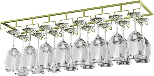 8-Row Wine Glass Rack Under Cabinet, 31 inch Stemware Hanger under Shelf, Large Capacity Glasses Storage for Bars and Kitchen Counters