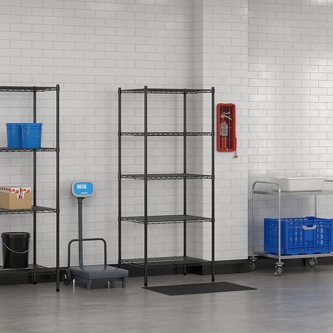 Commercial NSF Listed Black Epoxy Stationary Wire Shelving Kit 24" x 30" x 74", with 5 Shelves Perfect for Warehouse, Walk-in Refrigerator, Freezer, Grocery Store, Restaurant, Dishroom