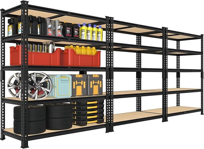 Heavy Duty Metal Storage Shelves - 36" W x 16" D x 72" H 5 Tier Adjustable Garage Shelving Unit, Industrial Utility Rack Shelf for Warehouse, Pantry, Kitchen, Black, 3 PCS