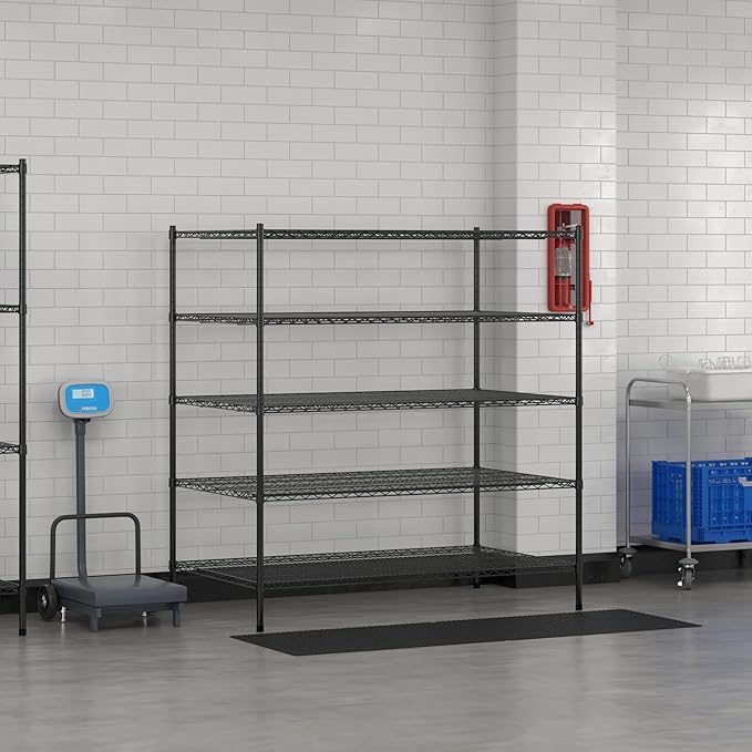 Commercial NSF Listed Black Epoxy Stationary Wire Shelving Kit 36" x 60" x 64", with 5 Shelves Perfect for Warehouse, Walk-in Refrigerator, Freezer, Grocery Store, Restaurant, Dishroom