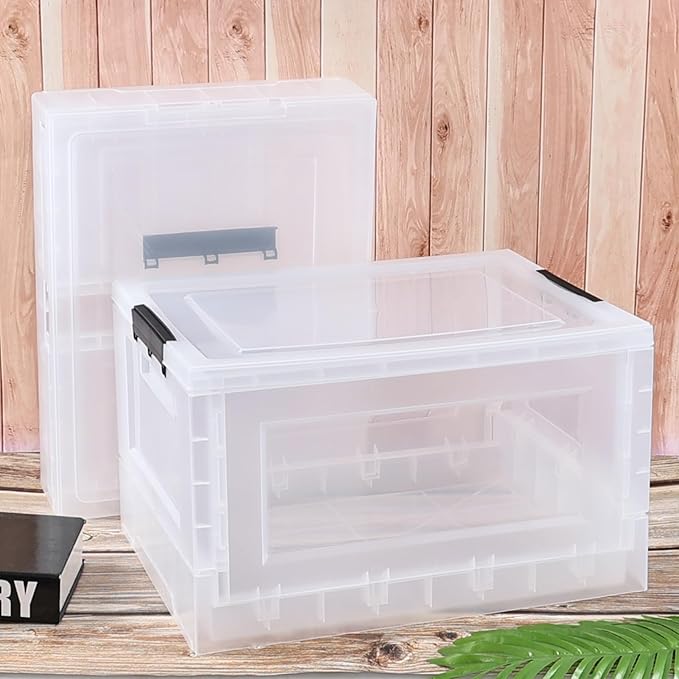 Anbers 30 L Clear Plastic Storage Boxes with Lids, Collapsible Storage Bins, 4 Packs