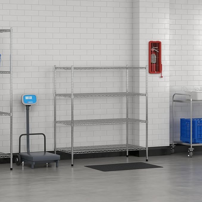 Commercial NSF Listed Chrome Stationary Wire Shelving Kit 24" x 48" x 54", with 4 Shelves Perfect for Warehouse, Walk-in Refrigerator, Freezer, Grocery Store, Restaurant, Dishroom