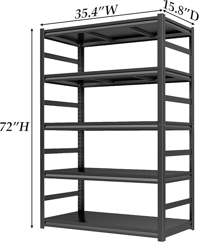 Kitchen Storage Shelves Heavy Duty 5-Tier 3000 Lbs Capacity Pantry Metal Shelving Unit, Kitchen Organization and Storage Shelf, 72"H × 35.4"W × 15.8"D Shelving Units and Storage Organizers, Black