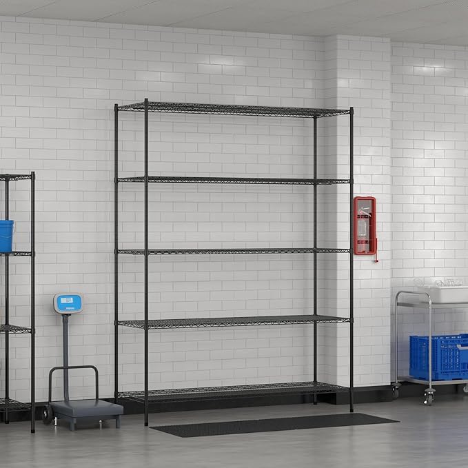 Commercial NSF Listed Black Epoxy Stationary Wire Shelving Kit 24" x 72" x 96", with 5 Shelves Perfect for Warehouse, Walk-in Refrigerator, Freezer, Grocery Store, Restaurant, Dishroom