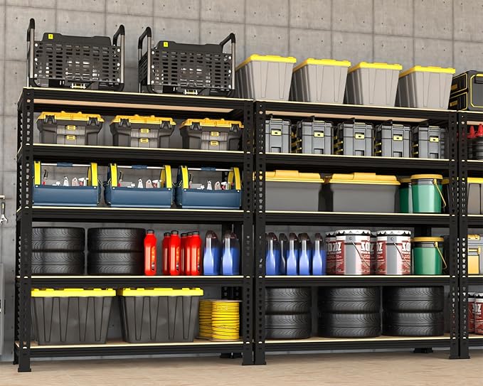 5 Tier Garage Storage Shelves - 32" W x 16" D x 63" H Adjustable Heavy Duty Metal Shelving Unit, Garage Shelving Utility Storage Rack for Basement, Pantry, Kitchen, Black, 3 PCS