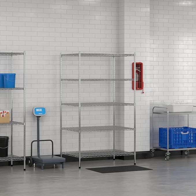 Commercial NSF Listed Chrome Stationary Wire Shelving Kit 30" x 42" x 74", with 5 Shelves Perfect for Warehouse, Walk-in Refrigerator, Freezer, Grocery Store, Restaurant, Dishroom