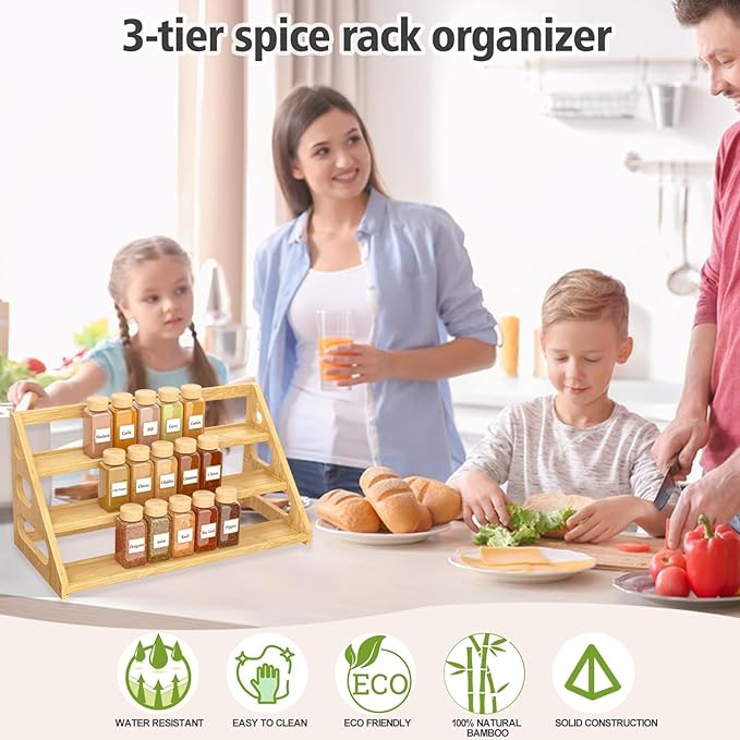 Spice Rack - Bamboo Wood Spice Rack Organization for Cabinet/Countertop