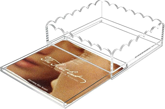 Acrylic Trays for Needlepoint 8" x 8", OUPSAUI Scalloped Acrylic Tray with Drawer for Insert Needlepoint, Photos, Art, Fabric, Napkin, Messages Display Basket, Decorative Tray Gift for Home Office