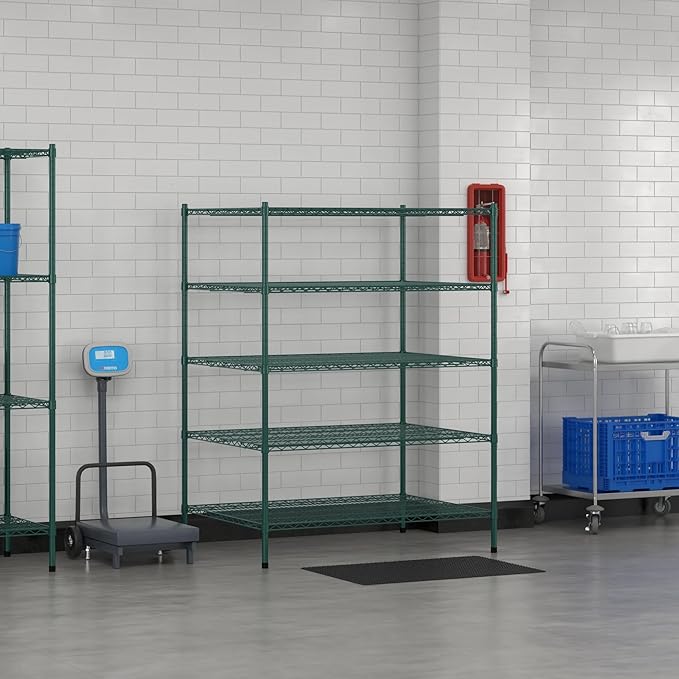 Commercial NSF Listed Green Epoxy Stationary Wire Shelving Kit 36" x 48" x 64", with 5 Shelves Perfect for Warehouse, Walk-in Refrigerator, Freezer, Grocery Store, Restaurant, Dishroom