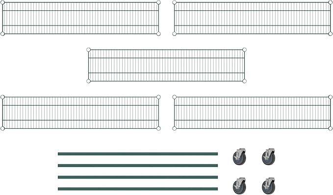 Commercial NSF Listed Green Epoxy Mobile Wire Shelving Kit 12" x 54" x 60", with 5 Shelves Perfect for Warehouse, Walk-in Refrigerator, Freezer, Grocery Store, Restaurant, Dishroom