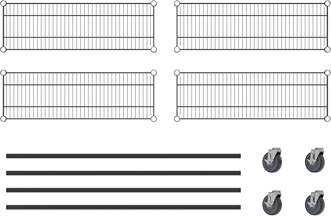 Commercial NSF Listed Black Epoxy Mobile Wire Shelving Kit 12" x 36" x 60", with 4 Shelves Perfect for Warehouse, Walk-in Refrigerator, Freezer, Grocery Store, Restaurant, Dishroom