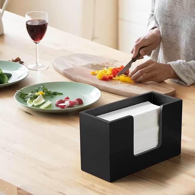 2 Pack Paper Towel Dispenser Countertop, Wooden Folded Paper Hand Towel Holder for Guest Bathroom, Commercial Tabletop Tissue Dispenser Tray for Multifold C-Fold, Z-Fold, Trifold, Black