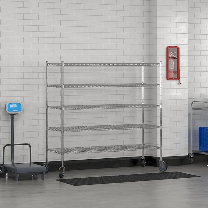Commercial NSF Listed Chrome Mobile Wire Shelving Kit 21" x 60" x 60", with 5 Shelves Perfect for Warehouse, Walk-in Refrigerator, Freezer, Grocery Store, Restaurant, Dishroom