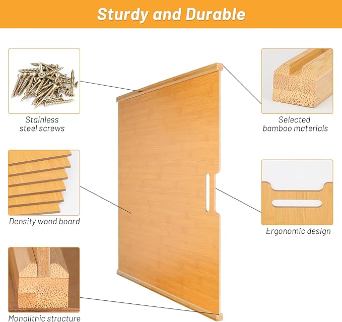6 Pieces Wood Cabinet Dividers for Baking Sheets,DIY Kitchen Cabinet Dividers with 12 Slideways&36 Screws,Easy Install&Clean,Wood Tray Dividers for Cabinets, Kitchen,Utility Rooms, Bathrooms