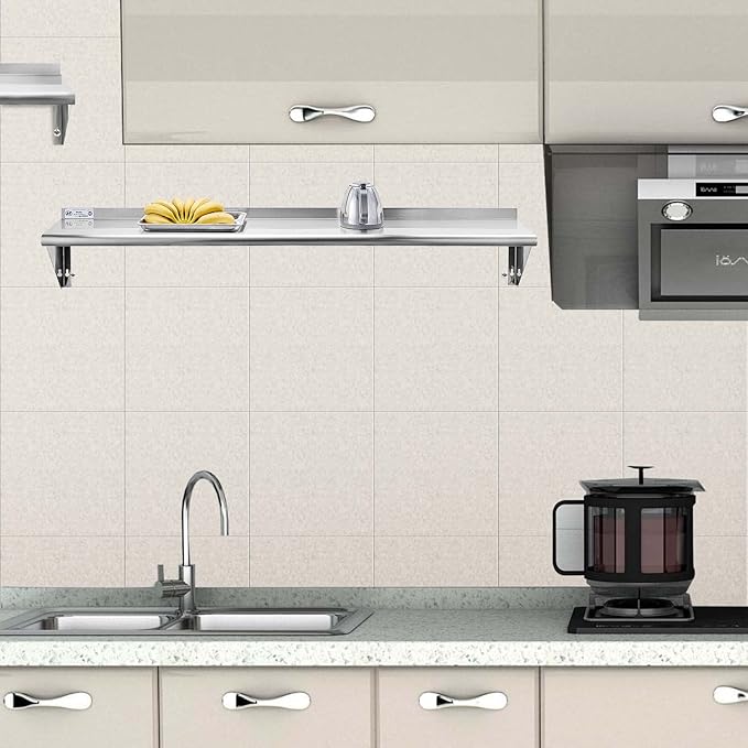Hally Stainless Steel Shelf 14 x 72 Inches, 450 lb, Commercial Wall Mount Floating Shelving for Restaurant, Kitchen, Home and Hotel