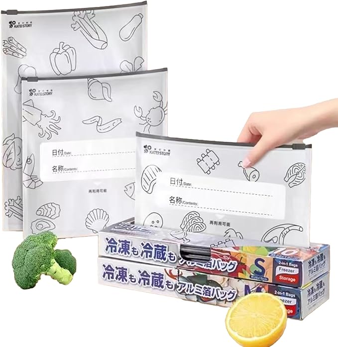 Reusable Aluminum Foil Bags, Freezer Safe & Leak Proof Stand Up Storage Bags with Zipper for Meat Seafood Vegetables, Heavy Duty BPA Free Food Storage Containers (S+M+L(30PCS))