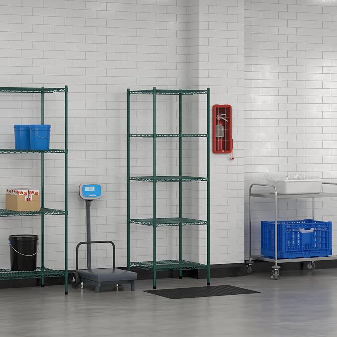 Commercial NSF Listed Green Epoxy Stationary Wire Shelving Kit 24" x 24" x 74", with 5 Shelves Perfect for Warehouse, Walk-in Refrigerator, Freezer, Grocery Store, Restaurant, Dishroom