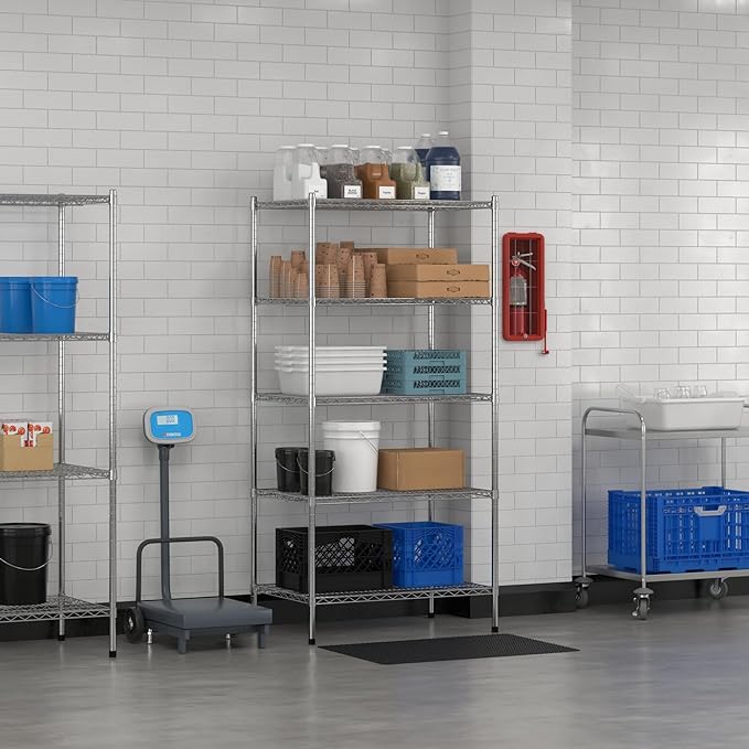 Commercial NSF Listed Chrome Stationary Wire Shelving Kit 24" x 36" x 74", with 5 Shelves Perfect for Warehouse, Walk-in Refrigerator, Freezer, Grocery Store, Restaurant, Dishroom