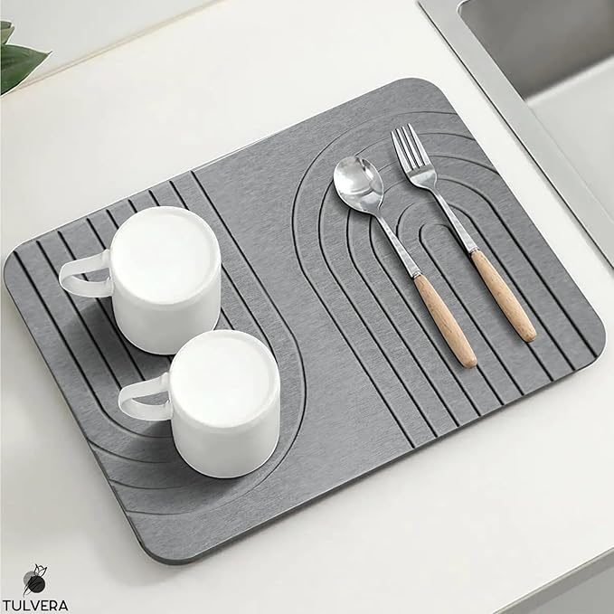 Stone Dish Drying Mat for Kitchen Counter – Diatomaceous Earth Drying Mat | Fast-Absorbing, Minimalist Design, Durable Diatomite | Non-Slip, Heat Resistant, Easy-to-Clean | 16"x12" | USA Brand