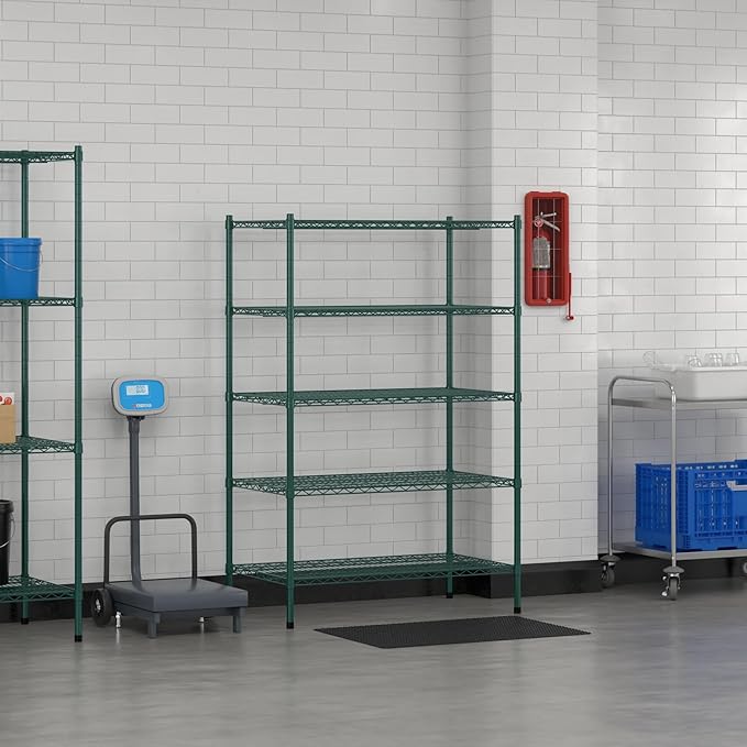 Commercial NSF Listed Green Epoxy Stationary Wire Shelving Kit 24" x 42" x 64", with 5 Shelves Perfect for Warehouse, Walk-in Refrigerator, Freezer, Grocery Store, Restaurant, Dishroom