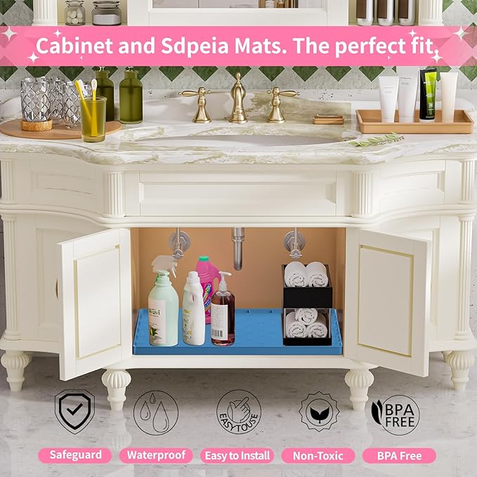 Sdpeia Under Sink Mat 25"×19" Waterproof Silicone Cabinet Liner & Sink Protector for Kitchen & Bathroom, Multi-Purpose Organizers Tray for Pets, Laundry, Cat Litter Mat