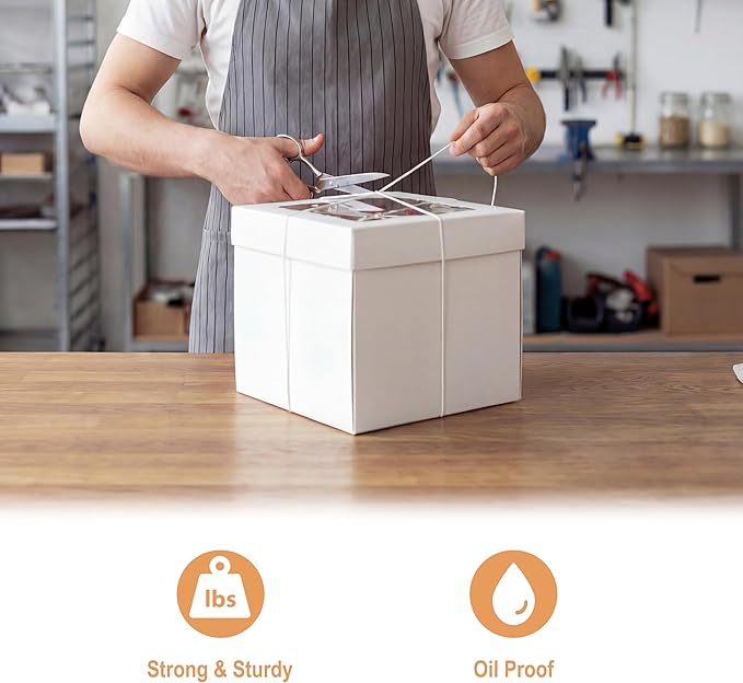 BOARDS+ 8 + 10 + 12 Inch Cake Boxes with Clear Window (15 Pack) – Sturdy Cardboard, Easy to Assemble, Disposable Cake Carriers for Weddings, Birthdays, and Special Occasions (8x8x8+10x10x10+12x12x12)