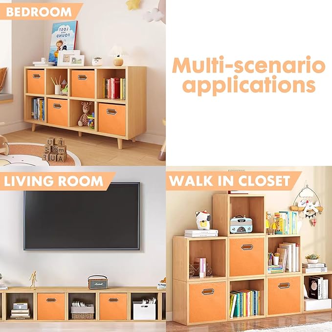 ShellKingdom Storage Bins, Foldable Fabric Storage Cubes And Cloth Storage Organizer Drawer with Metal Handle For Closet And Toys, 11 X 10.5 X 10.5 INCH, 2 Pack (Orange)