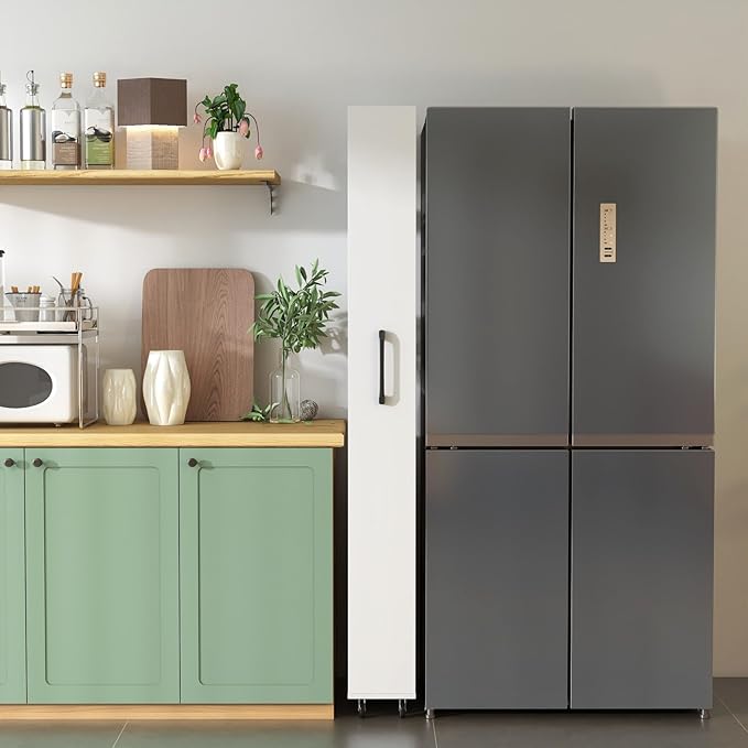 KEIKI 7 Tier Pull-Out Kitchen Pantry Storage Cabinet, Multi-Tier Single-Sided Open Shelf, Spice Rack Next to Fridge, Wood Hutch Food Pantries Cupboard for Coffee Bar, Dining Room, Narrow Spaces