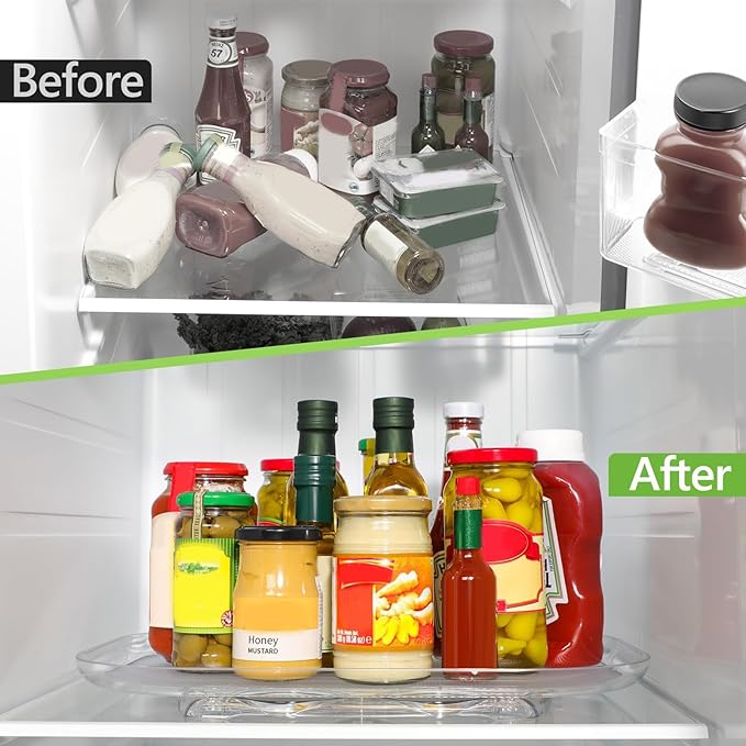 360° Rotating Tray for Refrigerator, Clear Lazy Susan Organizer with Anti Slip Design, Rectangular Fridge Turntable Organizers for Cabinet, Pantry, Kitchen, Bathroom (S)