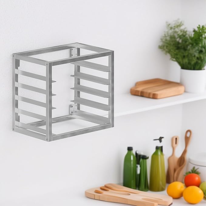 Wall Mounted Aluminum Bun Pan Rack – Holds 5 Half-Size Sheet Pans (21" x 13" x 18") | NSF Certified | Space-Saving Storage for Commercial Kitchens