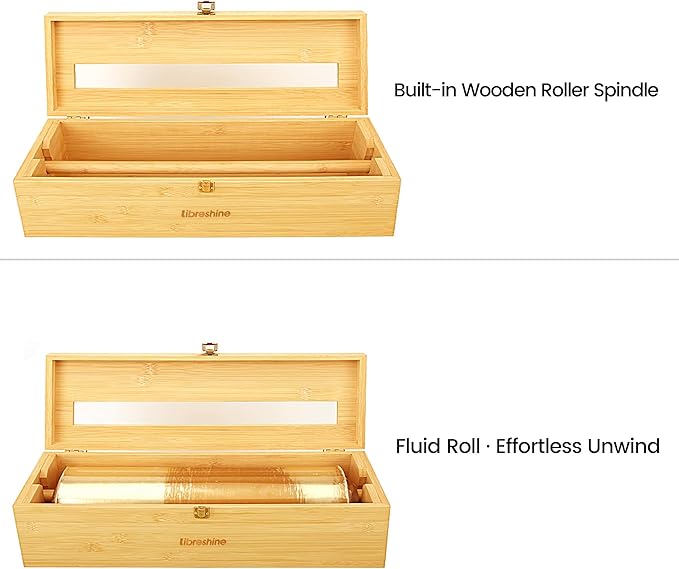 24" Bamboo Paper Roll Dispenser with Sliding Cutter & Roller – Fits Butcher, Kraft, Freezer Paper, Foil & Plastic Wrap – Heavy-Duty Kitchen & Restaurant Organizer