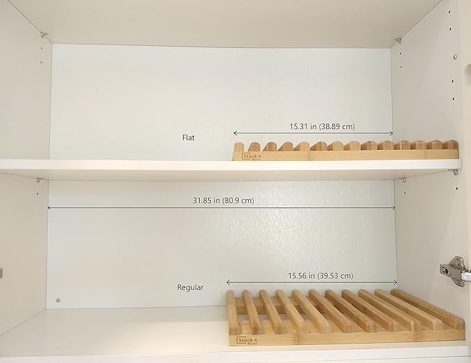 Bamboo Dish Rack, Regular(0.8" Holder Width 10 Slots), Stylish Low Profile Plate Stand, Dish Drying Rack, Cabinet Plate Stand, 15.56" Lx10 Wx1.38 H (39.53cmx25.40cmx3.49cm)