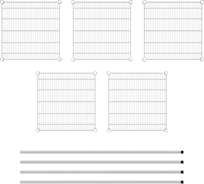 Commercial NSF Listed Chrome Stationary Wire Shelving Kit 24" x 24" x 64", with 5 Shelves Perfect for Warehouse, Walk-in Refrigerator, Freezer, Grocery Store, Restaurant, Dishroom